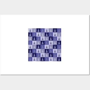 Blue Checkered Christmas Trees Pattern Posters and Art